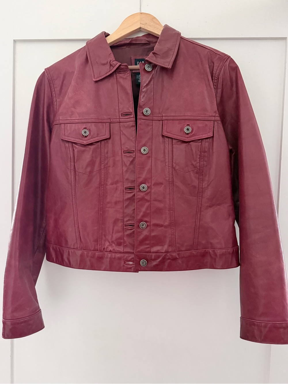 GAP Women's Leather Jean-Style Jacket in Burgundy